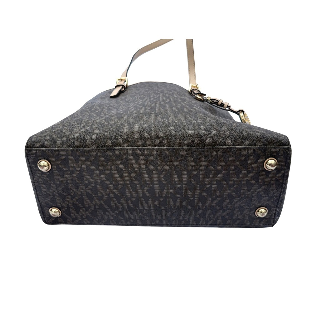 Michael Kors Voyager Medium Logo Tote Bag Brown Monogram Acorn Leather Trim - Picture 7 of 14